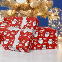 Papel De Presente Padrão de Papai Noel de Natal Vermelho e Branco