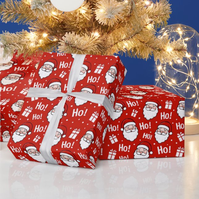 Papel De Presente Padrão de Papai Noel de Natal Vermelho e Branco (Feriados)