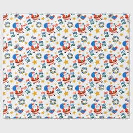Papel De Presente Padrão de Papai Noel Desenhado à Mão no Estilo de
