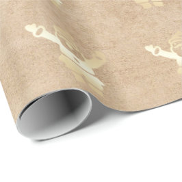 Papel De Presente Padrão de Papais noeis de Natal Dourados