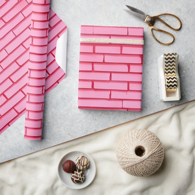 Papel De Presente Padrão de Parede Brick Rosa Moderno (Artesanato)