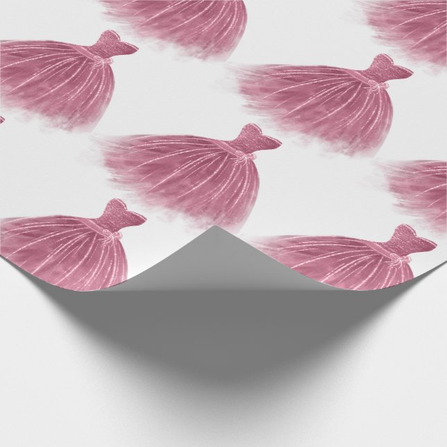 Papel De Presente Padrão de Partido Elegante de Vestido Rosa (Ponta)