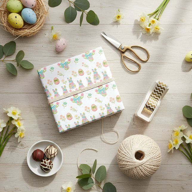 Papel De Presente Padrão de Páscoa Coelho com Laço Pastel (Criador carregado)