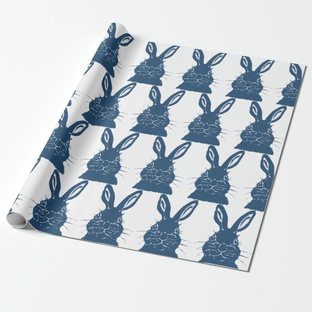 Papel De Presente Padrão de Páscoa de coelho branco e azul (Desenrolado)