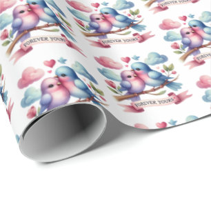 Papel De Presente Padrão de pássaros de amor em azulejos fofos