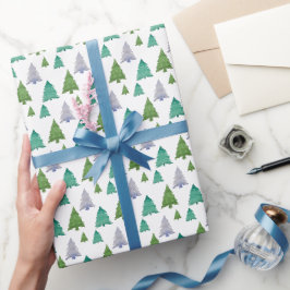 Papel De Presente Padrão de Pastel de Aquarela da Árvore Azul Verde