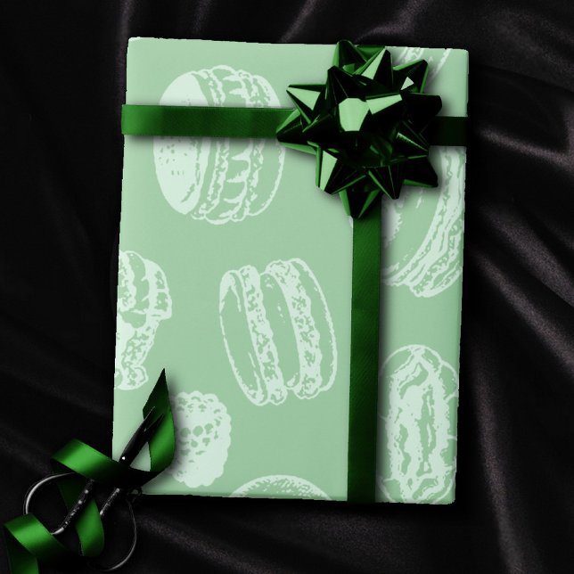 Papel De Presente Padrão de Pastris Francês | Doces Verdes Neo Mint (Criador carregado)