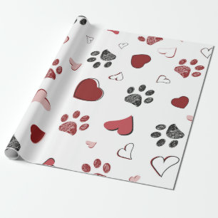 Papel De Presente Padrão de pata e corações rabiscados