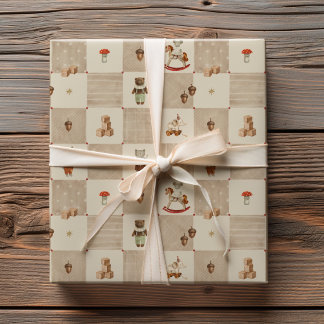 Papel De Presente Padrão de Patchwork de Aquarela do Conto de Brinqu
