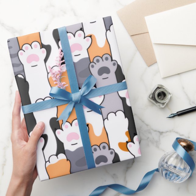Papel De Presente Padrão de Patinhas de Gato (Presentear)