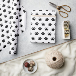 Papel De Presente Padrão de Patinhas e Corações de Cachorrinho Preto