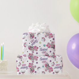 Papel De Presente Padrão de Patins de Unicórnio Menina Skater Fofa