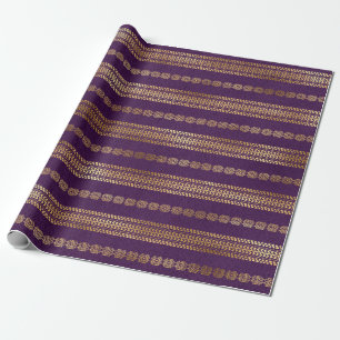 Papel De Presente Padrão de Pavão com Folha Dourada e Roxo Boêmio