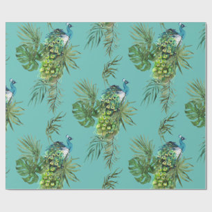 Papel De Presente Padrão de Peacock & Tropical Leaves