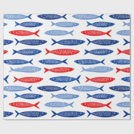 Papel De Presente Padrão de Peixe de Verão Náutico Costeiro