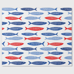 Papel De Presente Padrão de Peixe de Verão Náutico Costeiro