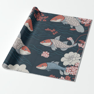 Papel De Presente Padrão de Peixe Koi