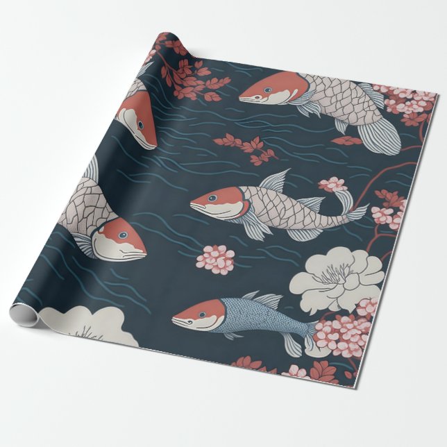 Papel De Presente Padrão de Peixe Koi (Desenrolado)