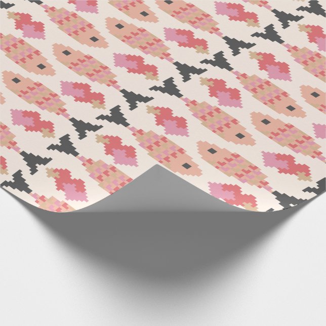Papel De Presente Padrão de Peixe Pixel e Corações (Ponta)