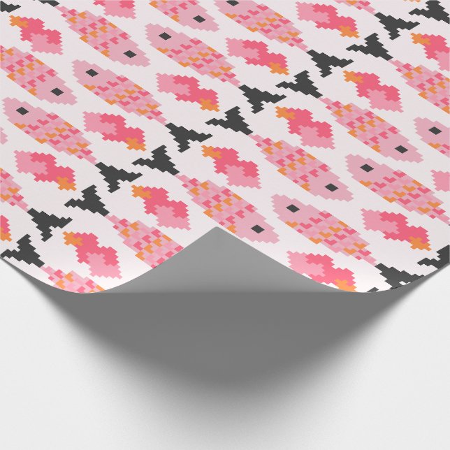 Papel De Presente Padrão de Peixe Pixel e Corações (Ponta)