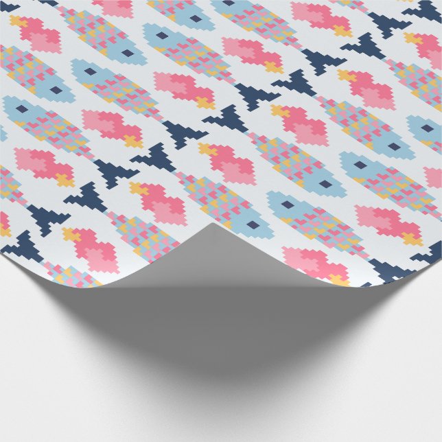 Papel De Presente Padrão de Peixe Pixel e Corações (Ponta)