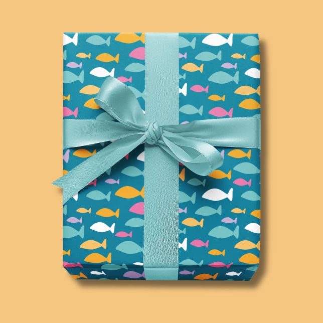 Papel De Presente padrão de peixes para crianças (Kids fish wrapping paper perfect for birthdays, baby showers and new baby.)