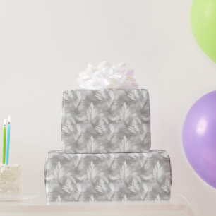 Papel De Presente Padrão de Pena Cinza e Branco Bridal