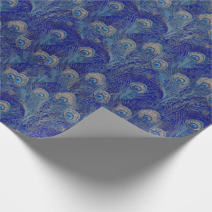 Papel De Presente Padrão de Pena de Pavão de Luxo Art Nouveau