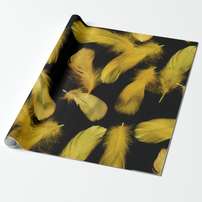 Papel De Presente Padrão de penas amarelas (Desenrolado)