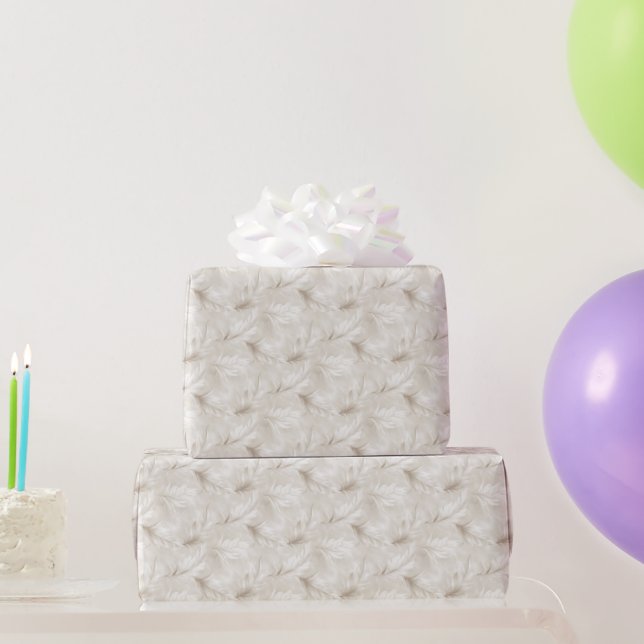 Papel De Presente Padrão de penas bege e branco para noiva  (Presentes para festas)