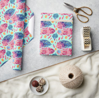 Papel De Presente Padrão de Penas de Boho
