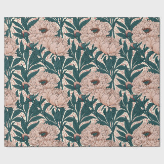 Papel De Presente Padrão de peônias rosa e verde suave