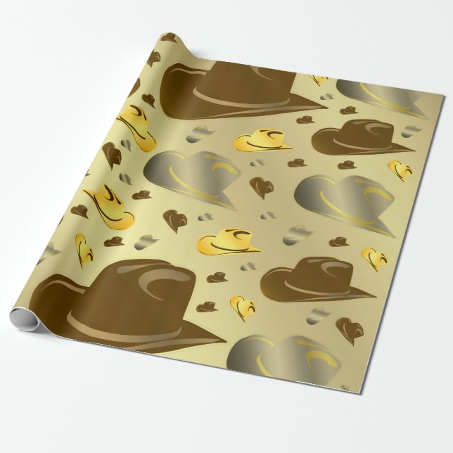Papel De Presente padrão de pequenos chapéus de cowboy em tons de ma (Desenrolado)