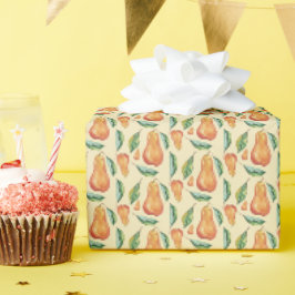 Papel De Presente Padrão de Pera Fofa Arte em Aquarela Pintado à Mão