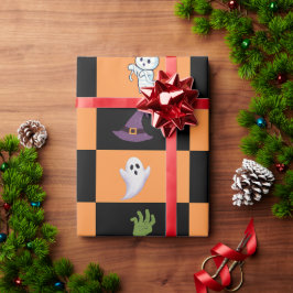 Papel De Presente Padrão de Personagens Fofos de Halloween