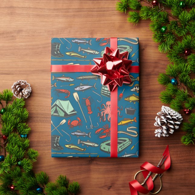 Papel De Presente Padrão de pesca de borracha da costa oceânica (Presente de Natal)
