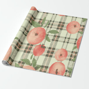 Papel De Presente Padrão de Pêssego Doce em Fundo de Xadrez Rústico