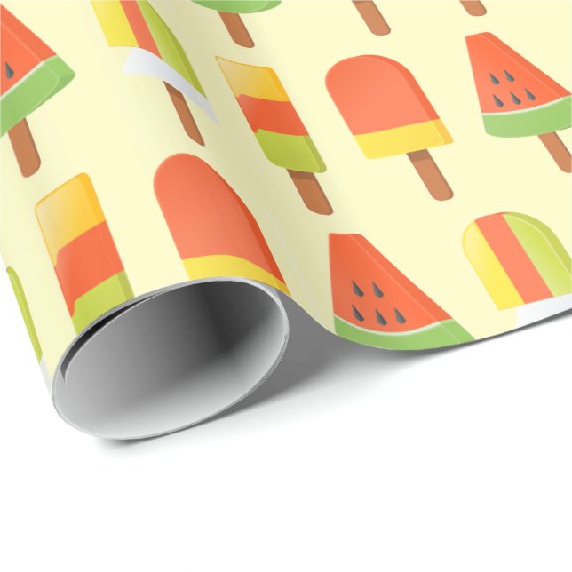 Papel De Presente Padrão de Picolés de Verão (Ponta do rolo)