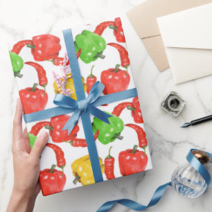Papel De Presente Padrão de Pimentões em Aquarela