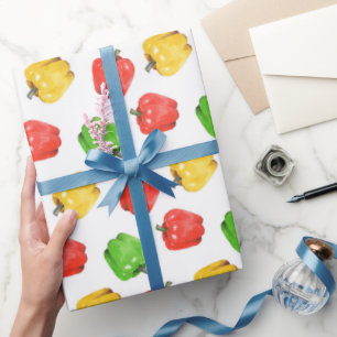 Papel De Presente Padrão de Pimentões em Aquarela 