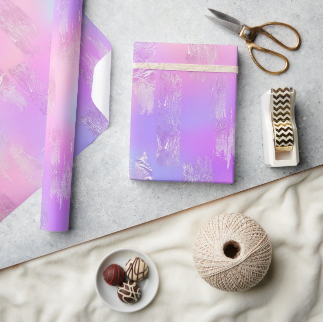 Papel De Presente Padrão de pinceladas iridescentes rosa e roxo (Artesanato)