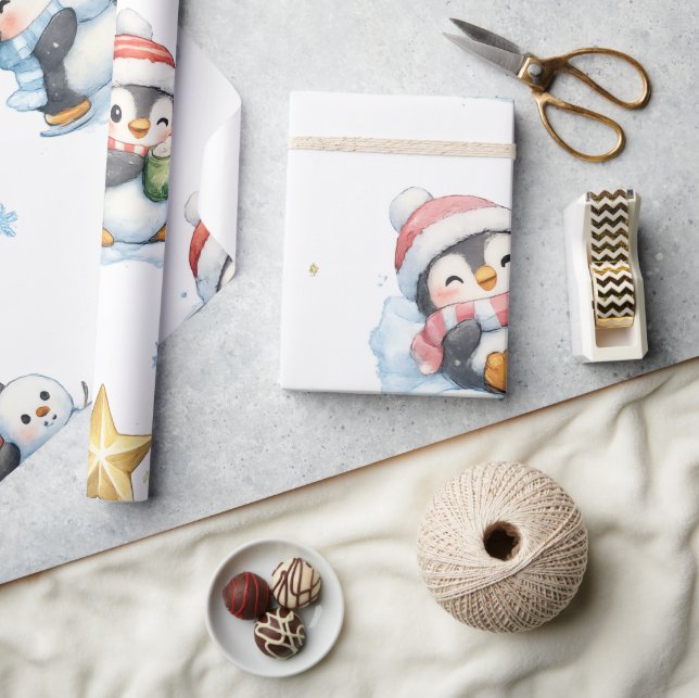 Papel De Presente Padrão de Pinguim de Natal Fofo (Artesanato)