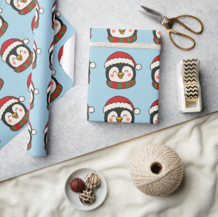 Papel De Presente Padrão de Pinguim Fofo Natal Férias