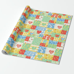 Papel De Presente Padrão de Piquenique com Remendo Floral Pastel (1)