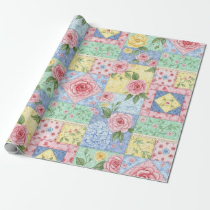 Papel De Presente Padrão de Piquenique com Remendo Floral Pastel (10