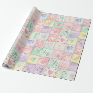 Papel De Presente Padrão de Piquenique com Remendo Floral Pastel (3)