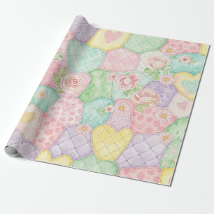 Papel De Presente Padrão de Piquenique com Remendo Floral Pastel (4)