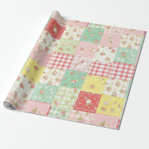Papel De Presente Padrão de Piquenique com Remendo Floral Pastel (5)