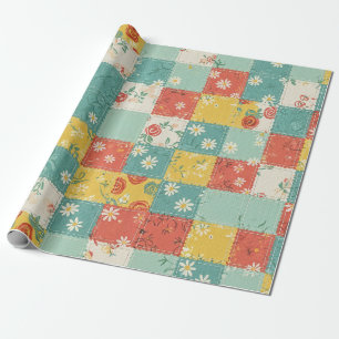 Papel De Presente Padrão de Piquenique com Remendo Floral Pastel (7)