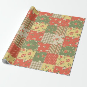 Papel De Presente Padrão de Piquenique de Remendo Floral Pastel (2)
